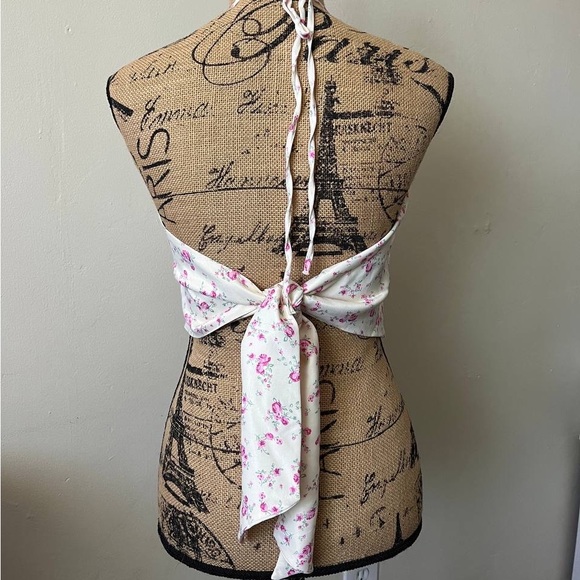 ZARA SET. floral cream faux silk maxi skirt and halter top - Picture 4 of 5